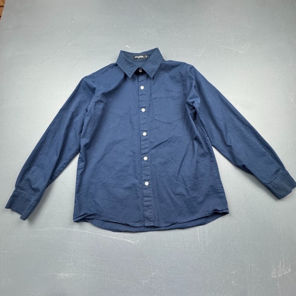 Spring&Gege Button Up Shirt Boys Large Long Sleeve Navy Blue Cotton Casual